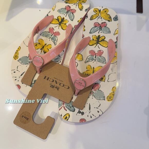 NWT Coach Zayn Flip Flop With Butterfly Print Pink/Chalk CAR24 US 6 - Picture 2 of 10
